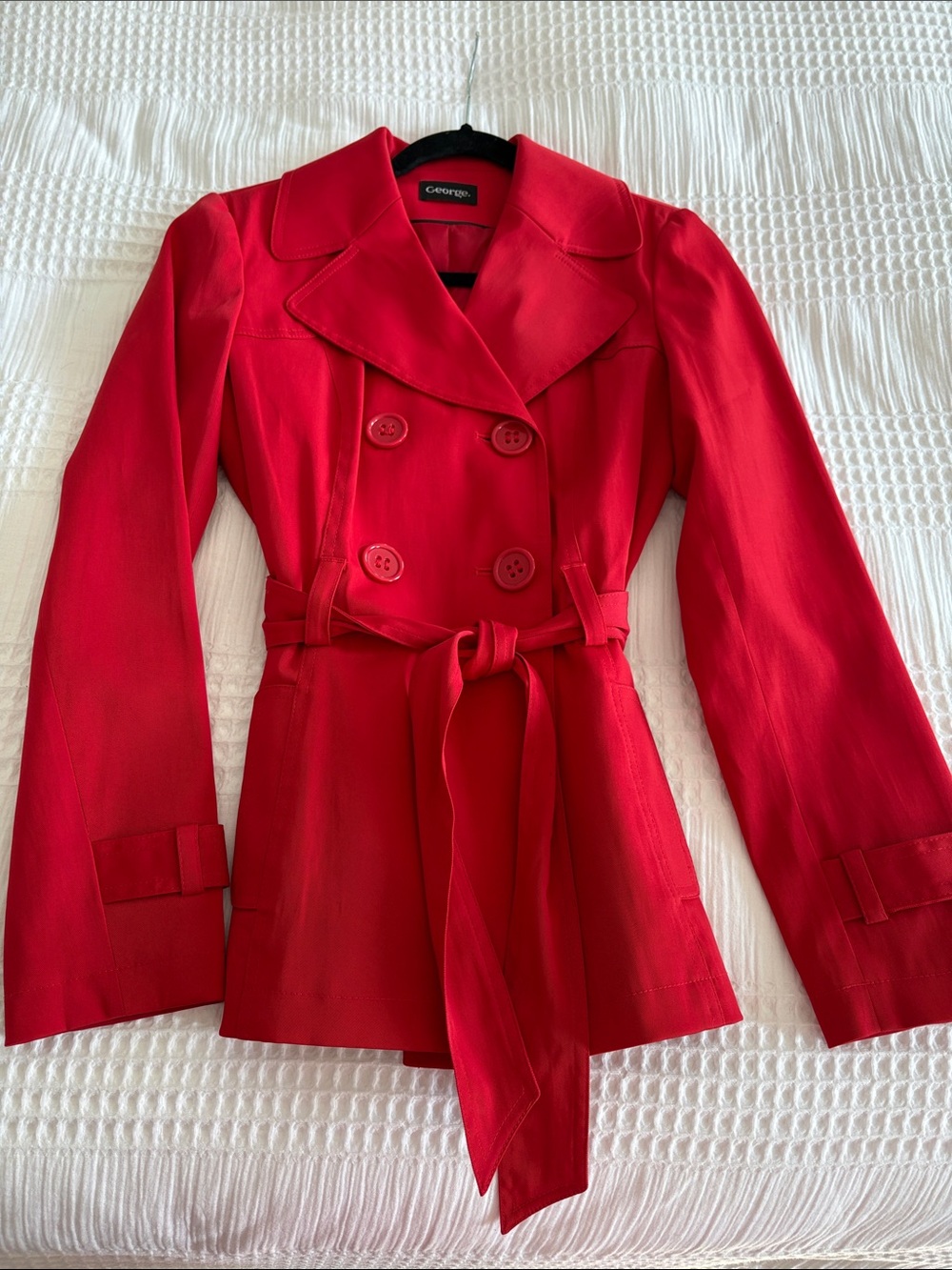 George UK 🇬🇧 Bold Red Double-Breasted Trench Coat with Tie Belt